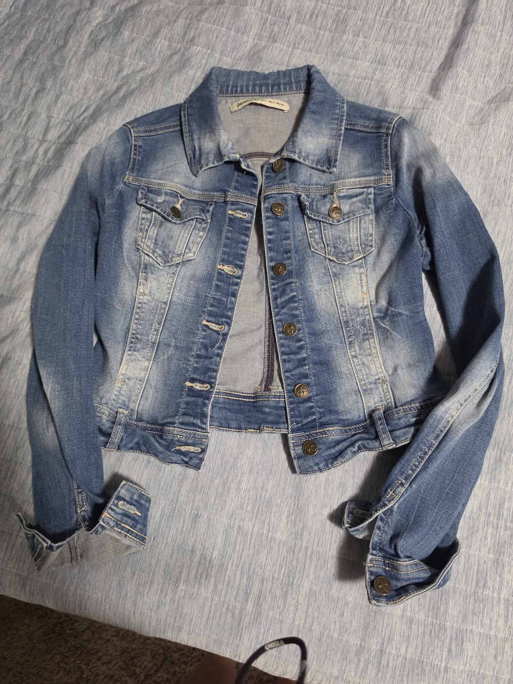 stradivarius Light Blue Distressed Denim Jacket